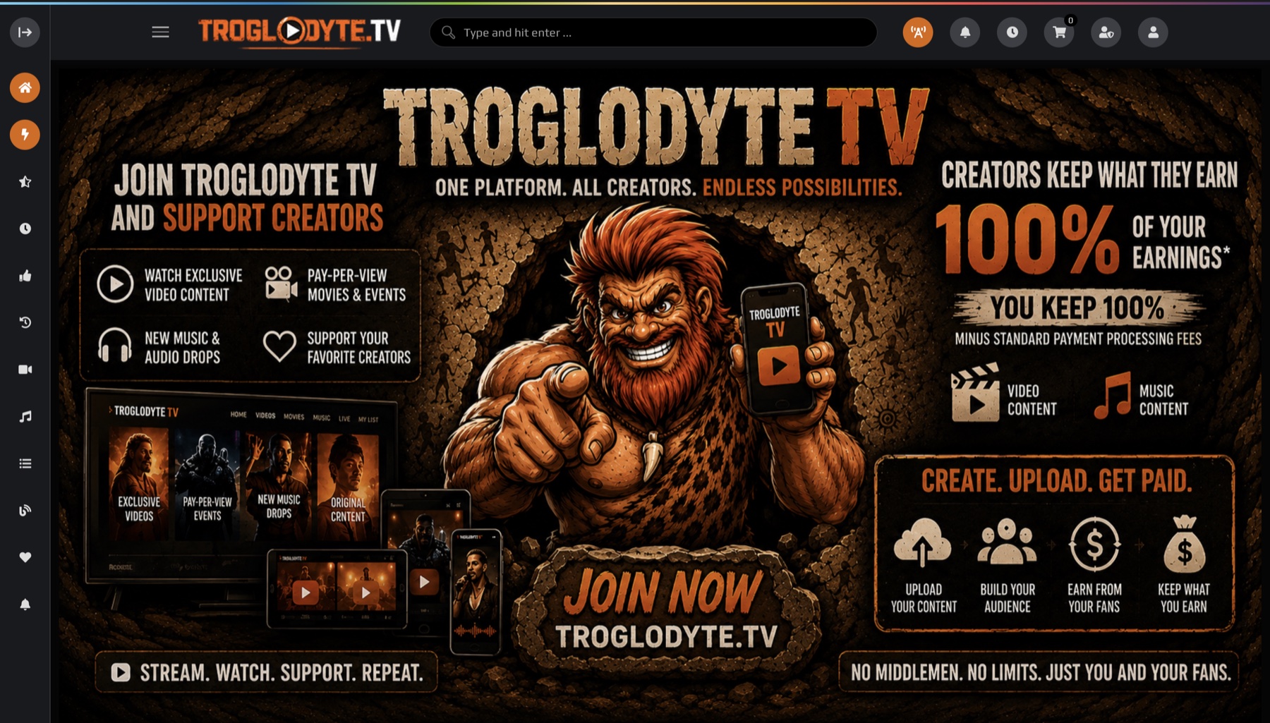 Troglodyte.TV website preview
