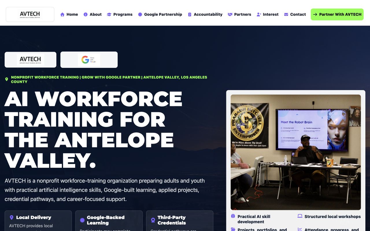 Actual desktop screenshot of AV Tech's live website