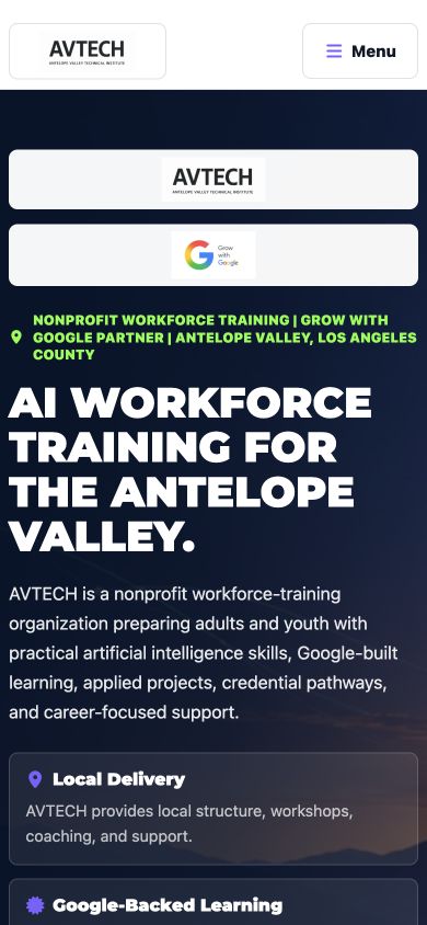 Actual mobile screenshot of AV Tech's live website