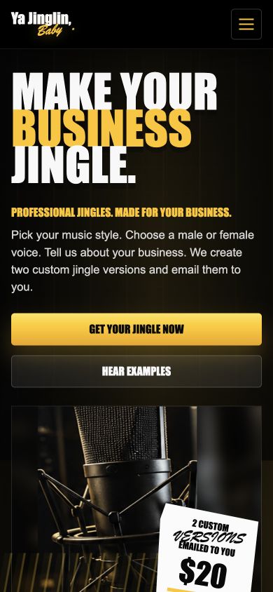 Actual mobile screenshot of Jingle For 20's live website